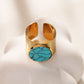 Bague large dorée ajustable avec plaque turquoise