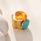 Bague large dorée ajustable avec plaque turquoise