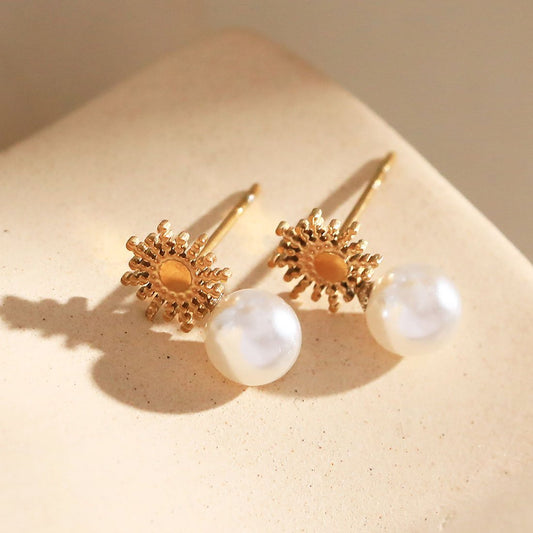 Boucles d'oreilles soleil et perle