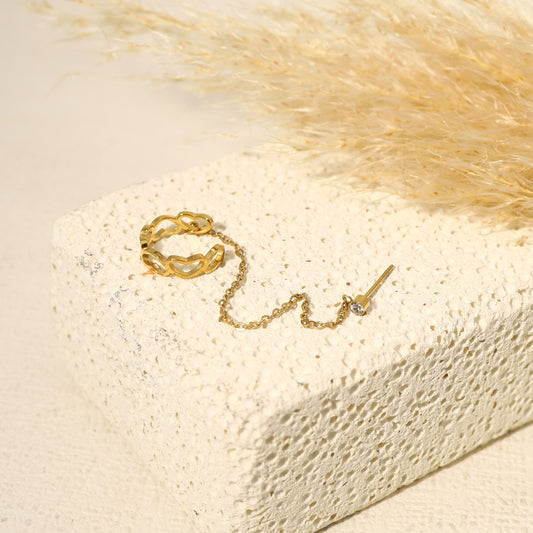Bague d'Oreille Ear Cuff Lié Par Une Chaîne À Une Boucle Unique Strass
