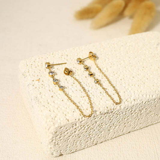 Boucles d'oreilles avec strass et chaîne pendante