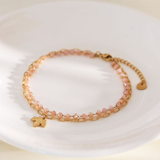 Double chain anklet with flower pendant