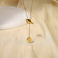 Square necklace in golden Y with ring