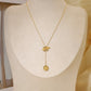 Square necklace in golden Y with ring