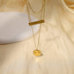 Triple chain necklace with bar and hammered circle