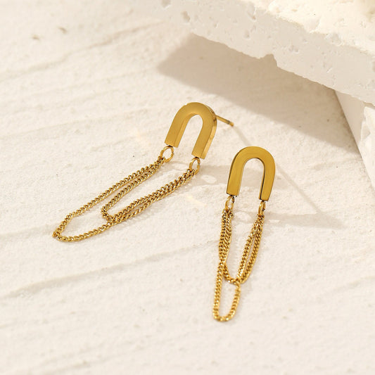 Boucle d'oreilles chaînette dorée pendantes