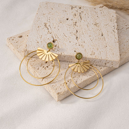 Green half sparkle earrings