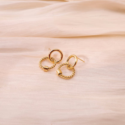 Boucles d'oreilles double chaîne ronde dorée