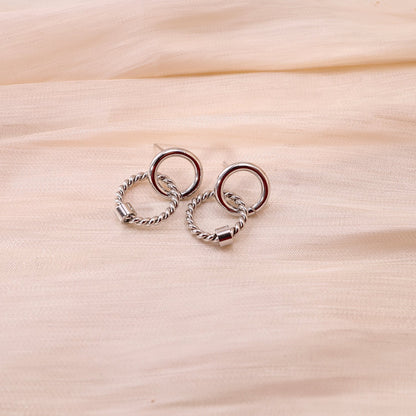 Double silver round chain earrings