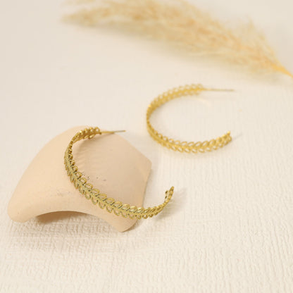 Gold leaf hoop earrings