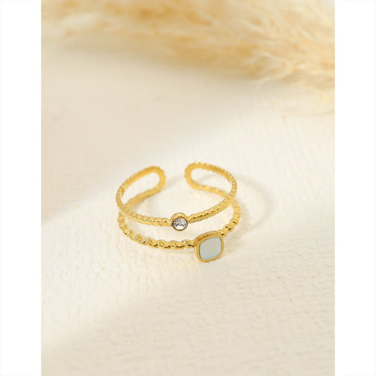 Bague dorée double ligne strass et nacre