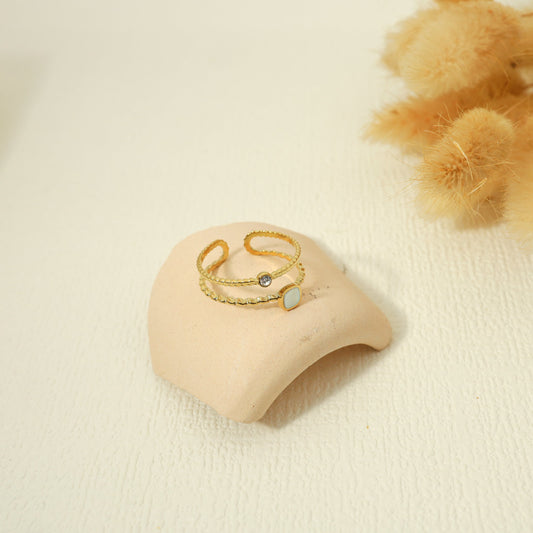 Bague dorée double ligne strass et nacre