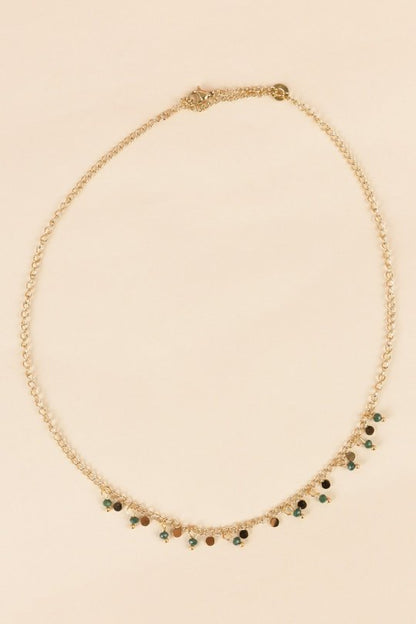 Necklace with mini golden green pendants